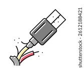 broken cable usb color icon vector. broken cable usb sign. isolated symbol illustration