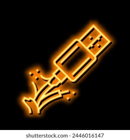 broken cable usb neon light sign vector. broken cable usb illustration