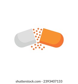 Cápsula rota con medicación de fondo blanco