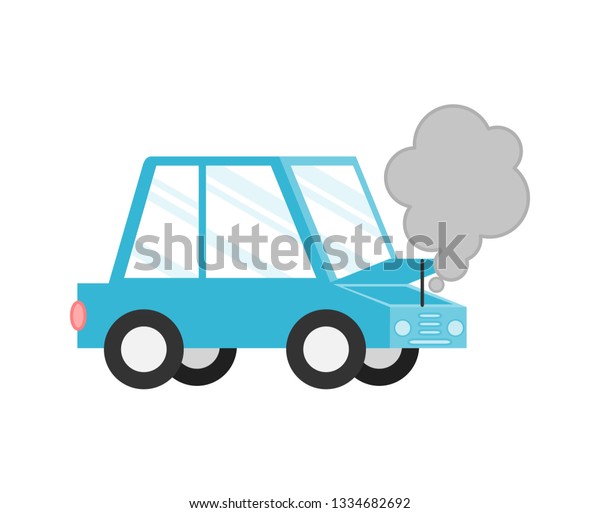 Broken car. accidents on the road and risk\
insured events Isolated on white background. Cartoon style. Vector\
Illustration.