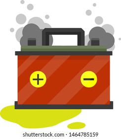 Broken car battery. Boiling the acid in the red accumulator. Breakdown of the electric motor. Smoke and danger. Overheating and short circuit.