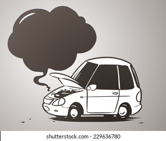 Broken Car Cartoon Illustration