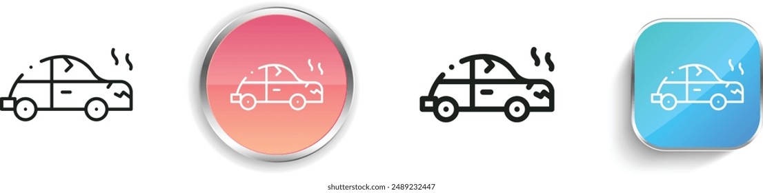 Icono de coche roto. Diseño delgado de estilo lineal, regular y de Botón aislado sobre fondo blanco