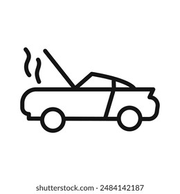 Coche roto con el icono del capó abierto en blanco y negro signo de Vector