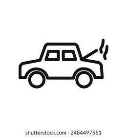 Broken car with open hood icon linear vector graphics sign