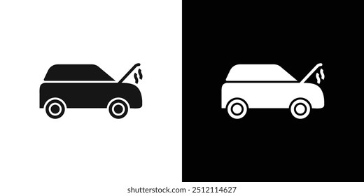 Broken car with open hood icon Black line art vector logo set