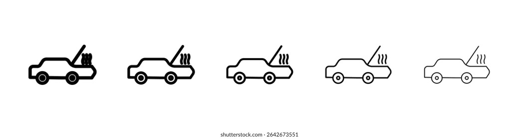 Broken car with open hood icon isolated vector on white background set