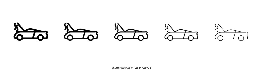 Carro quebrado com ícone de capuz aberto logotipo conjunto ilustração plana
