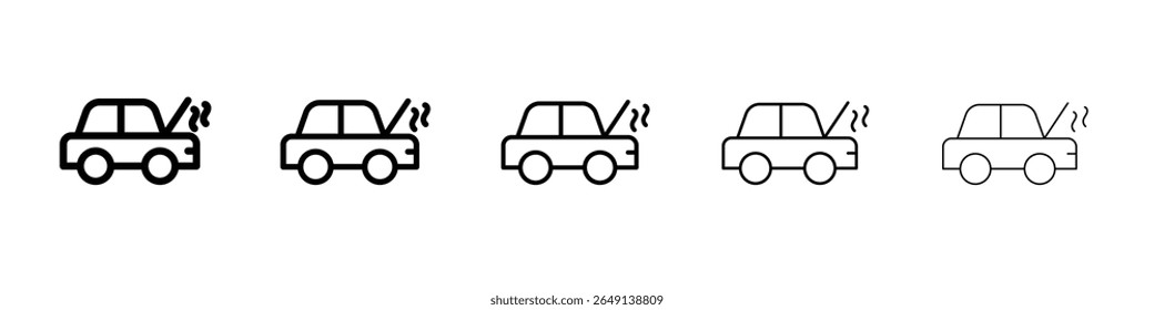 Carro quebrado com ícone de capuz aberto ilustração simples logotipo arte