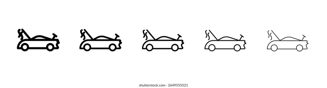 Broken car with open hood icon black and white vector sign