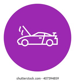 Coche roto con el icono de la línea del capó abierto.