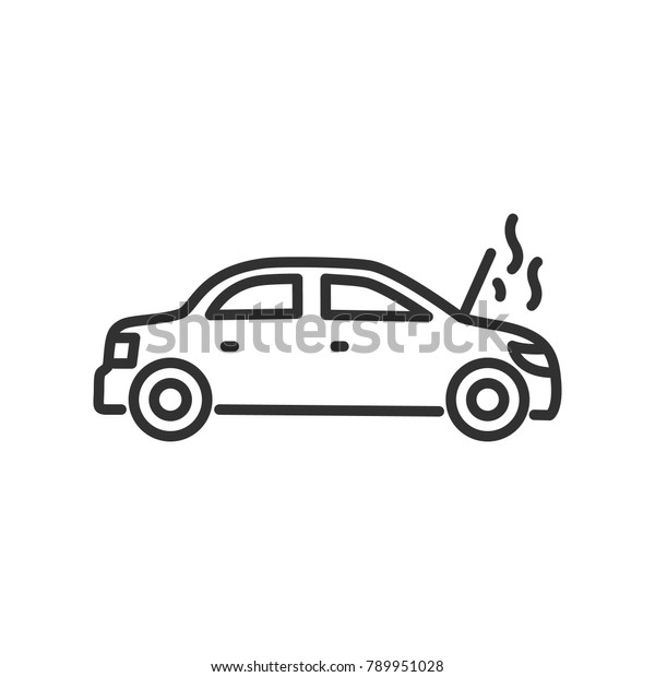 Broken car, smoke from the hood. Line with\
Editable stroke