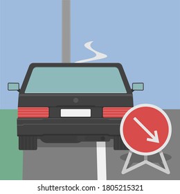 El coche roto se queda al lado de la carretera
