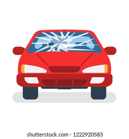 Broken car windshield. Accident of car. Damaged glass. Vector illustration flat design. Isolated on white background. 