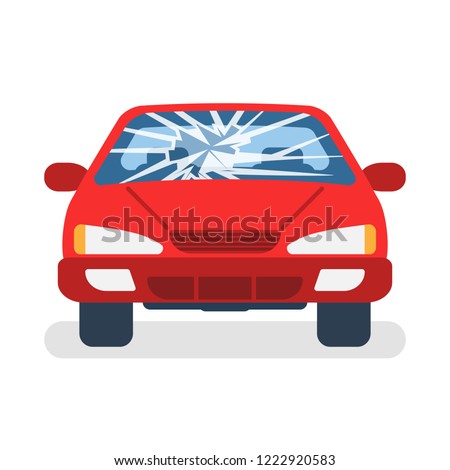 Broken car windshield. Accident of car. Damaged glass. Vector illustration flat design. Isolated on white background. 