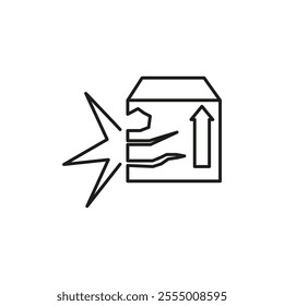 Broken cardboard box icon Simple thin line flat symbol