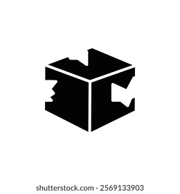 Broken cardboard box icon Vector flat thin line illustration