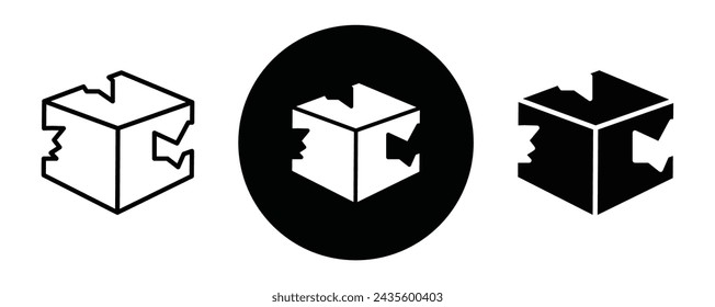 Broken cardboard box outline icon collection or set. Broken cardboard box Thin vector line art