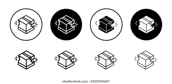 Colección de conjunto de iconos vectoriales de caja de cartón rota. Caja de cartón rota Contorno plano Icono.