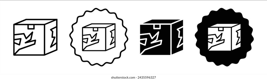 Broken cardboard set in black and white color. Broken cardboard simple flat icon vector