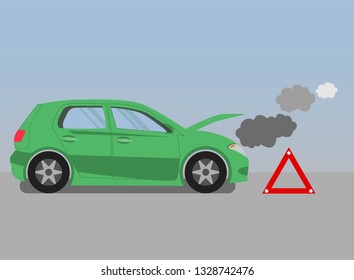 Broken car,road accident,car open hood