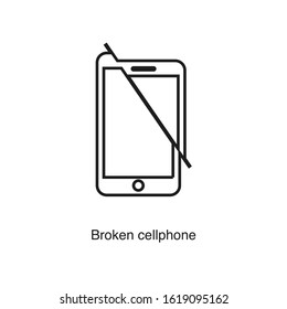 Broken cellphone icon vector on white background. Black icon illustration