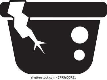 Broken ceramic pot icon, symbol for damage or unluckiness, simple graphic.