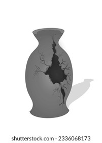 a broken ceramic vase with a white background