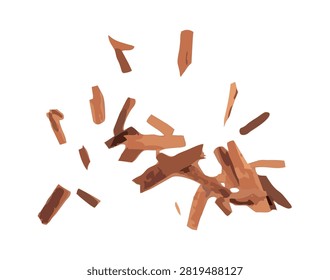 Broken ceylon cinnamon pile silhouette, simple cinnamomum verum bark pieces vector icon