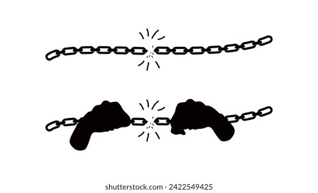 Broken chain, black isolated silhouette