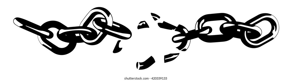 Broken chain black and white vector illustration