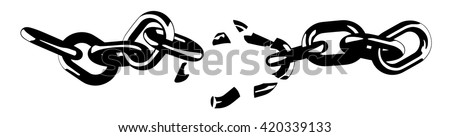 Broken chain black and white vector illustration