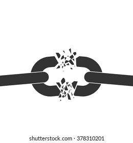 Broken chain close-up on white background.  Isolated concept vector illustration for website design and print