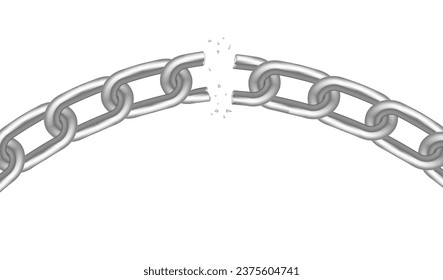 Zerbrochene Kette. Defekt und Bruch von Stahlverbindungen und Symbol der Freiheit und Rücksetzen von Fesseln mit Vektorsicherheit