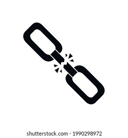 Cadena rota, concepto de libertad aislado en blanco. Vector.