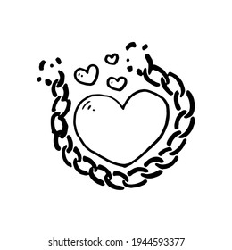 Cadena rota y libertad para el corazón. Ilustración del vector