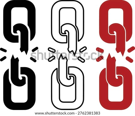 Broken chain freedom liberation concept vector icon set