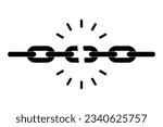 Broken chain graphic sign. Chain link broken isolated sign on white background. Vector illustration