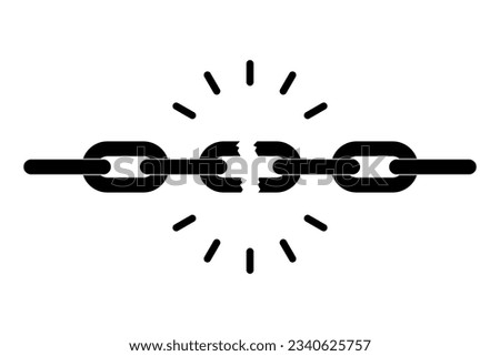 Broken chain graphic sign. Chain link broken isolated sign on white background. Vector illustration