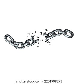 broken chain hand drawn vector. link freedom, steel metal, separation connection, iron power, dividing strength, free disconnect, broken chain sketch. isolated color illustration