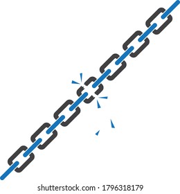 Broken chain icon. Broken chain link vector icon. Wreck chain link icon. Failure disconnection idea concept.