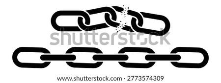 Broken chain icon. Metal chain, link, disconnected, damage and repair concept. Broken connection vector illustration. EPS 10