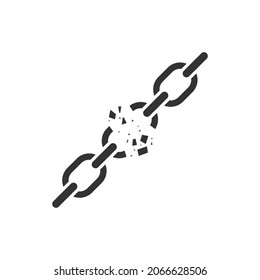 Broken chain icon. Symbol of freedom. Flat design vector illustration isolated on white background.
