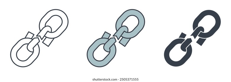 Ilustración vectorial del símbolo del icono de la cadena rota aislada en el fondo blanco