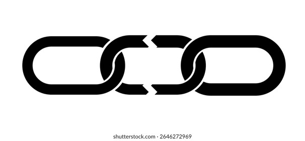 Broken chain icon, vector. Chain vector icon. Black broken link icon. Failure disconnection idea concept. Broken chain Vector illustration.	