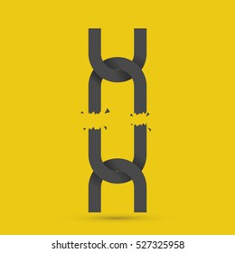 Broken chain. Icon. Vector illustration EPS 10. Isolated on yellow background.