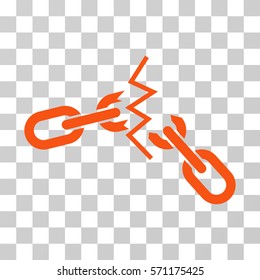 Broken Chain icon. Vector illustration style is flat iconic symbol, orange color, transparent background. Designed for web and software interfaces.