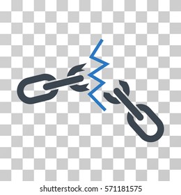Broken Chain icon. Vector illustration style is flat iconic bicolor symbol, smooth blue colors, transparent background. Designed for web and software interfaces.