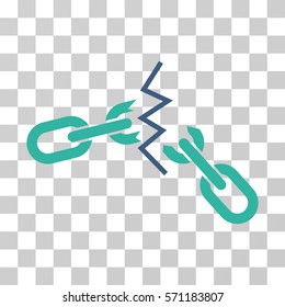 Broken Chain icon. Vector illustration style is flat iconic bicolor symbol, cobalt and cyan colors, transparent background. Designed for web and software interfaces.