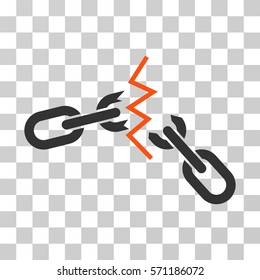 Broken Chain icon. Vector illustration style is flat iconic bicolor symbol, orange and gray colors, transparent background. Designed for web and software interfaces.